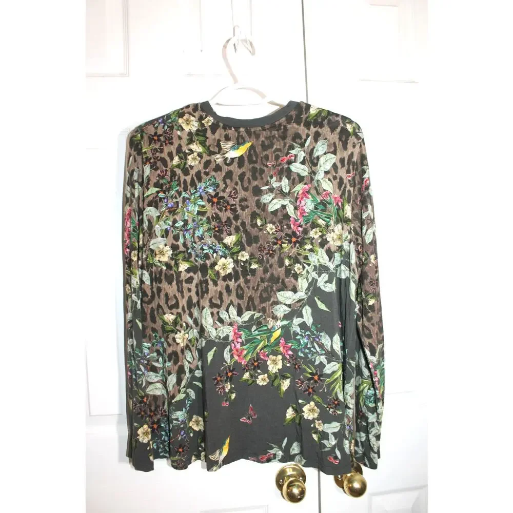 Johnny Was 'Ash Bird' Long Sleeve V-Neck Tee sz M